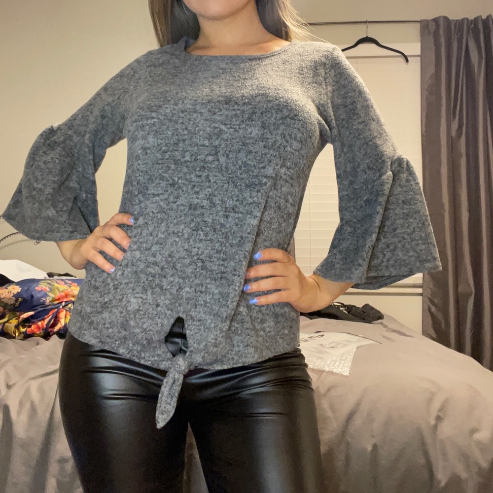 Grey Flare Arms Blouse